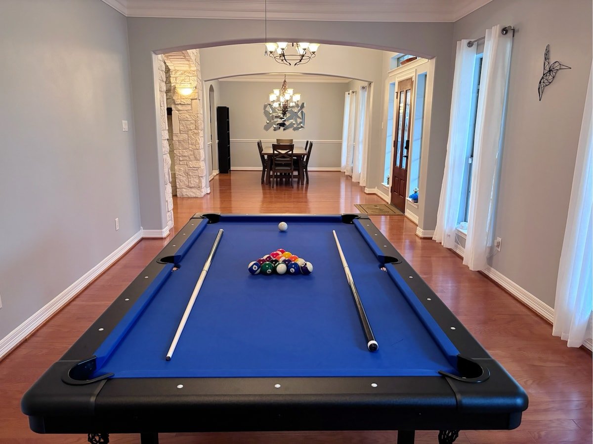 Pool table and formal dining area